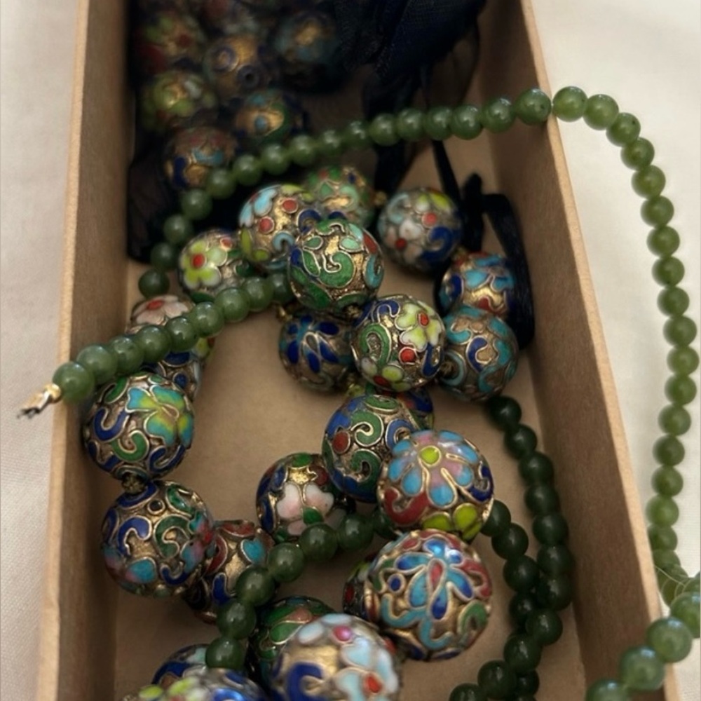 Antique Cloisonné and Jade Necklaces